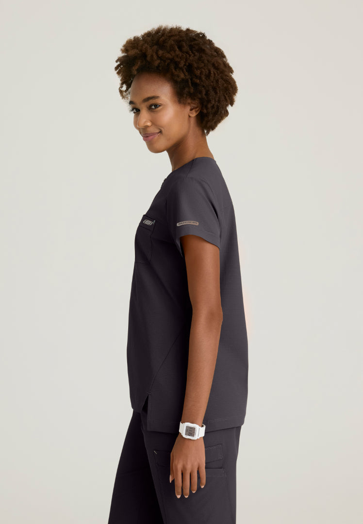 Trek Tuck-In Rounded Neck Scrub Top - Pewter