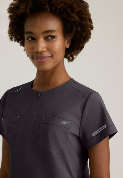 Trek Tuck-In Rounded Neck Scrub Top - Pewter
