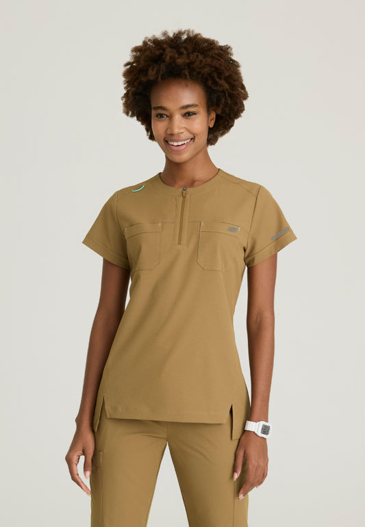 Trek Tuck-In Rounded Neck Scrub Top - Duffle