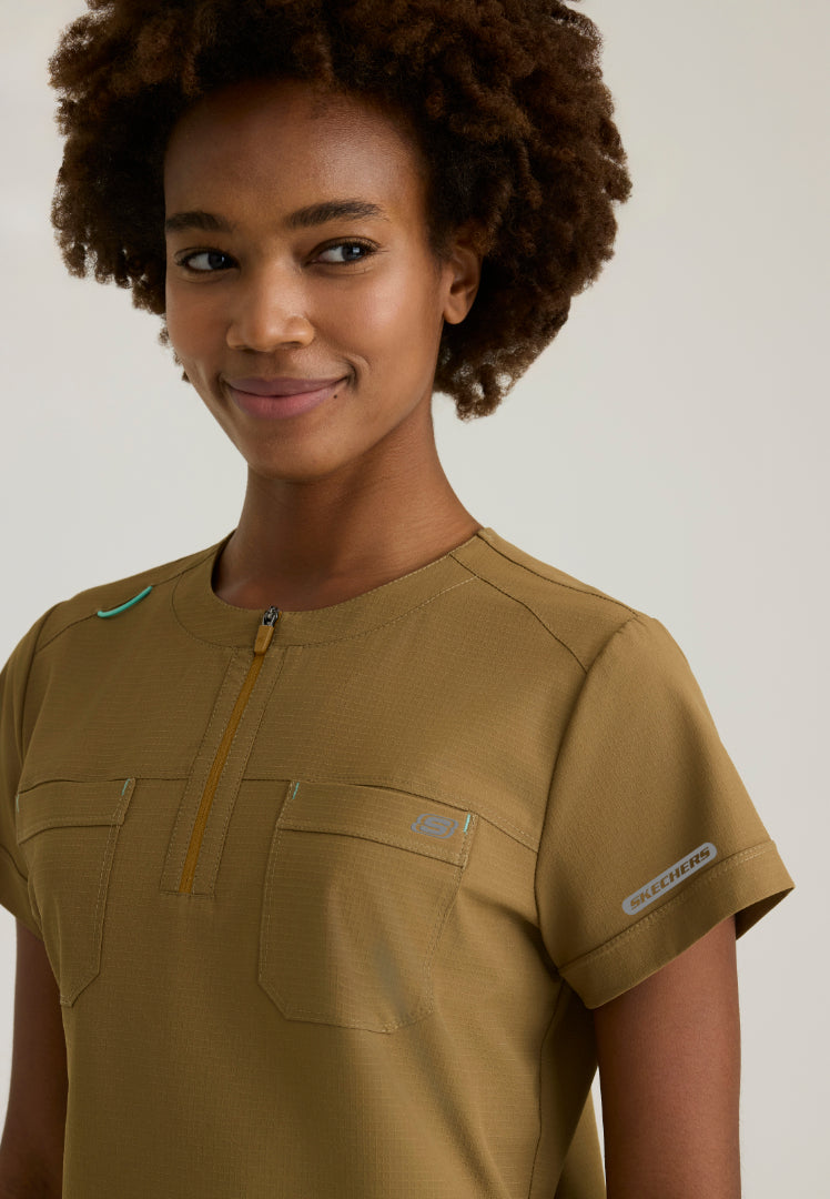 Trek Tuck-In Rounded Neck Scrub Top - Duffle