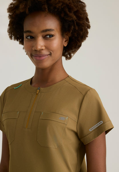 Trek Tuck-In Rounded Neck Scrub Top - Duffle
