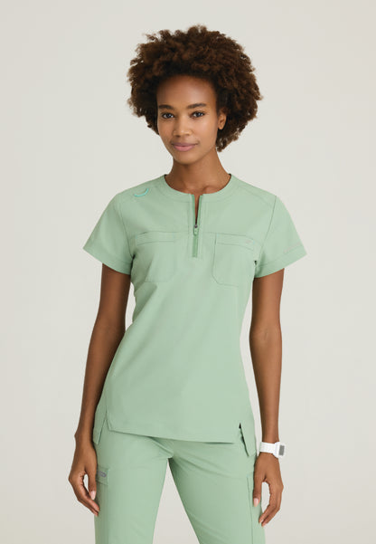 Trek Tuck-In Rounded Neck Scrub Top - Field Green