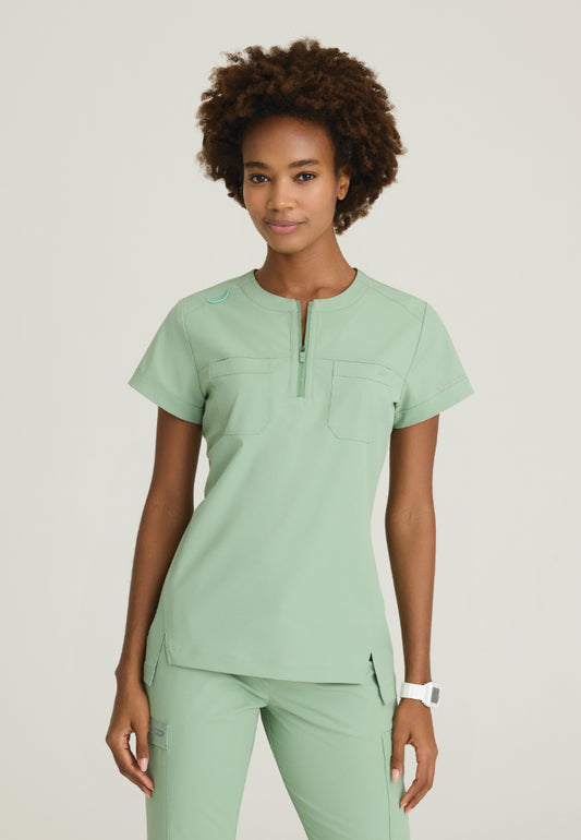 Trek Tuck-In Rounded Neck Scrub Top - Field Green