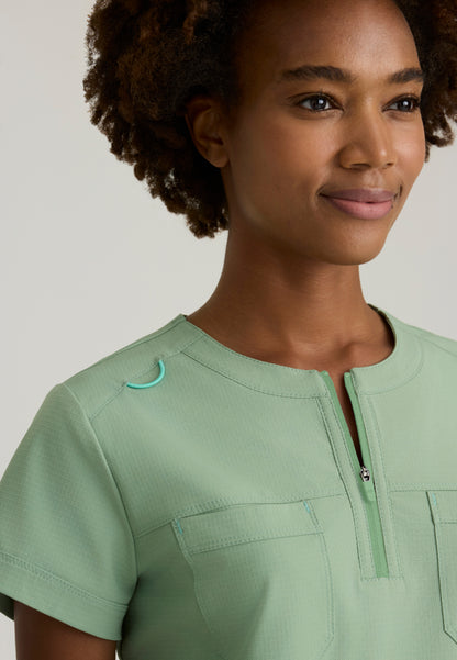 Trek Tuck-In Rounded Neck Scrub Top - Field Green