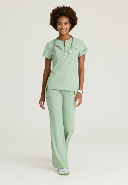 Trek Tuck-In Rounded Neck Scrub Top - Field Green
