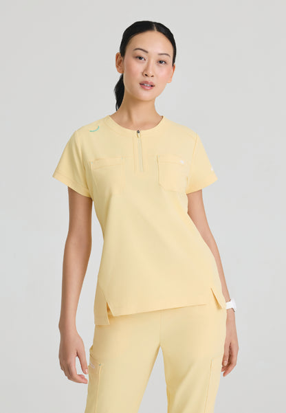 Trek Tuck-In Rounded Neck Scrub Top - Soft Citrine