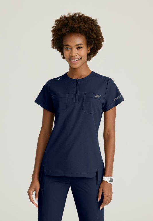 Trek Tuck-In Rounded Neck Scrub Top - Navy
