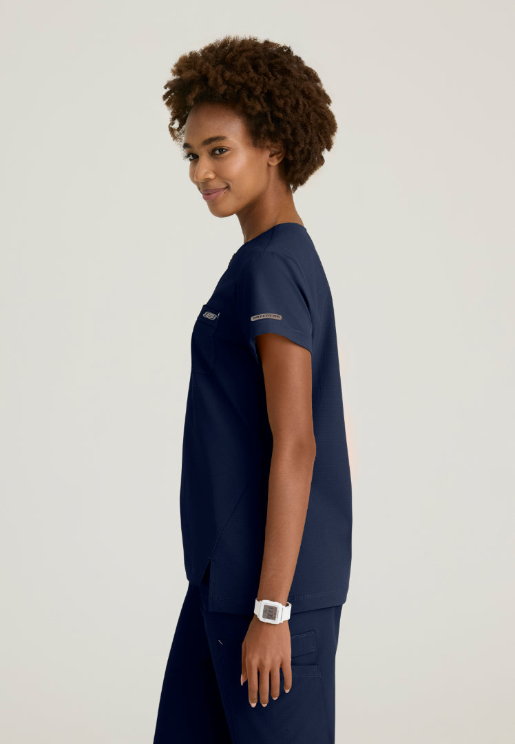 Trek Tuck-In Rounded Neck Scrub Top - Navy
