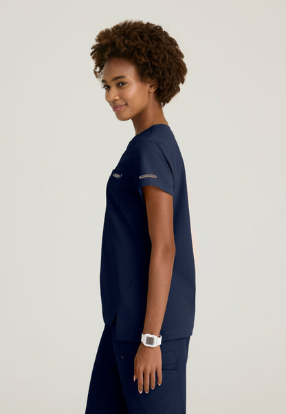 Trek Tuck-In Rounded Neck Scrub Top - Navy