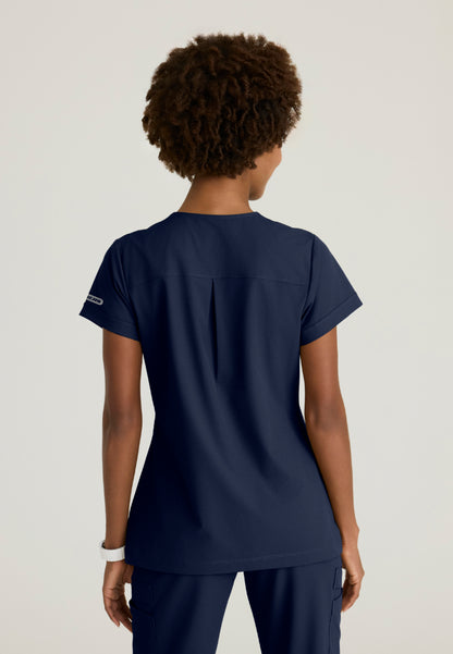Trek Tuck-In Rounded Neck Scrub Top - Navy