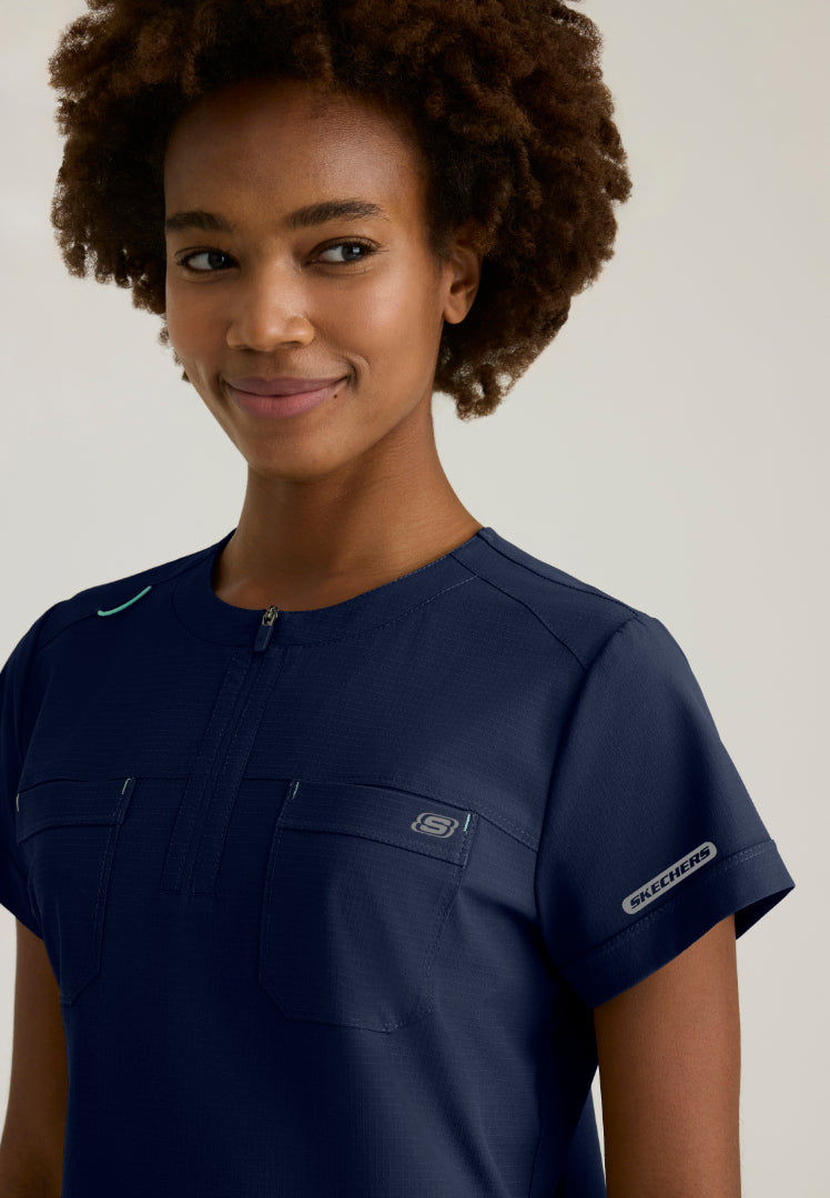 Trek Tuck-In Rounded Neck Scrub Top - Navy