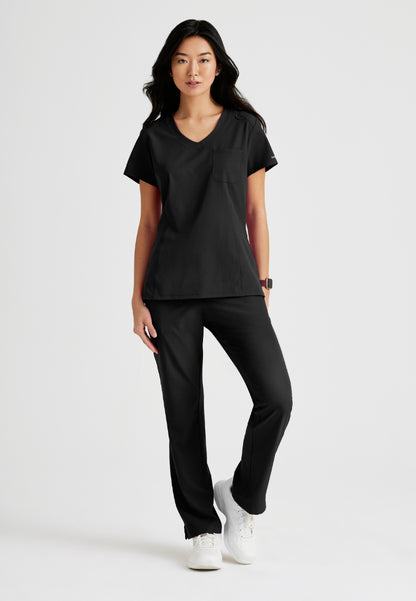 Blusa Dignity con un solo bolsillo y detalle de pliegues - Negra