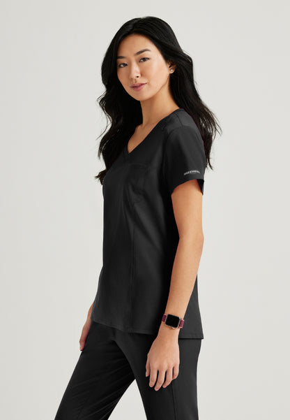 Blusa Dignity con un solo bolsillo y detalle de pliegues - Negra