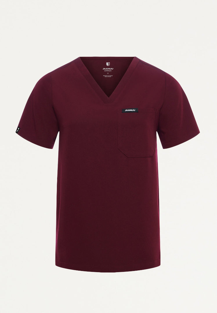 Rhena Essential 1-Pocket Scrub Top - Burgundy