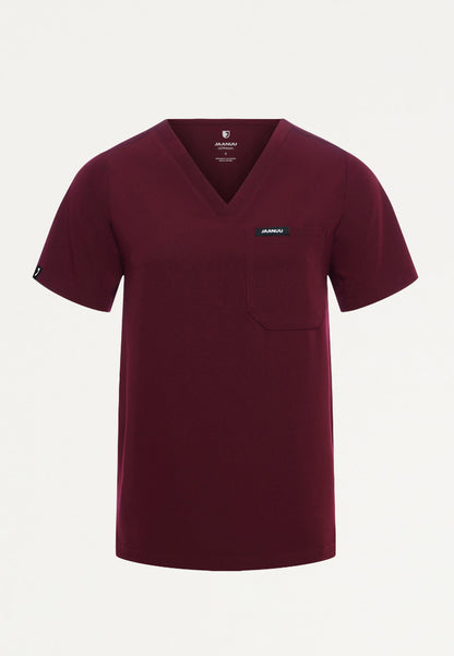Rhena Essential 1-Pocket Scrub Top - Burgundy