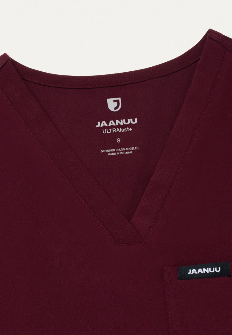 Rhena Slim Essential 1-Pocket Scrub Top - Burgundy