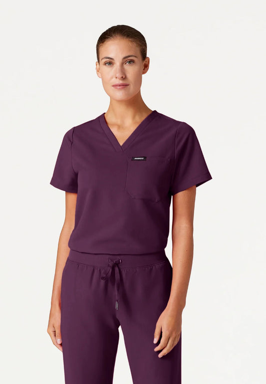 Rhena Essential 1-Pocket Scrub Top - Deep Eggplant