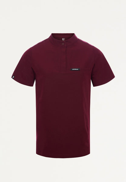 Savi Tuck-In Stand-Collar Scrub Top - Burgundy