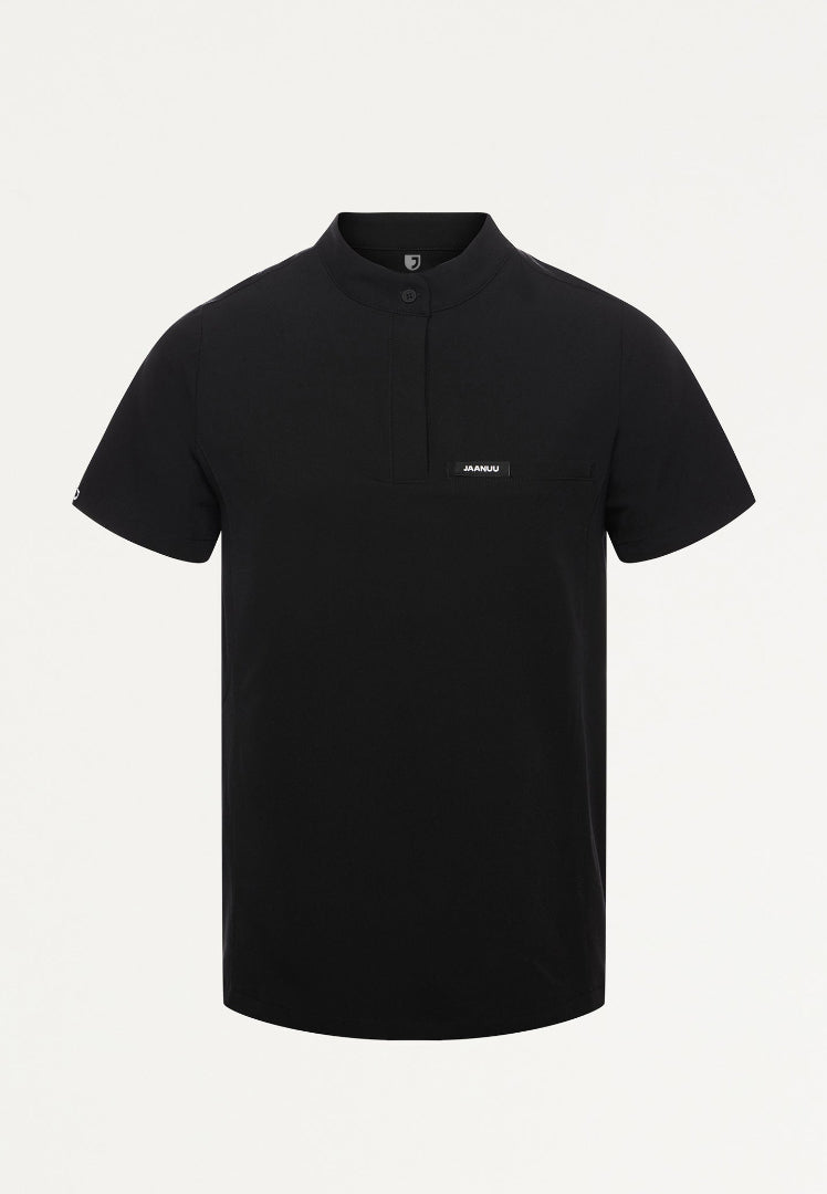 Savi Tuck-In Stand-Collar Scrub Top - Black