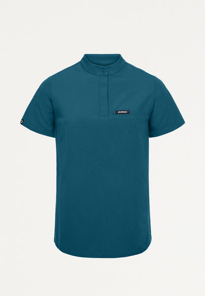 Savi Tuck-In Stand-Collar Scrub Top - Caribbean Blue