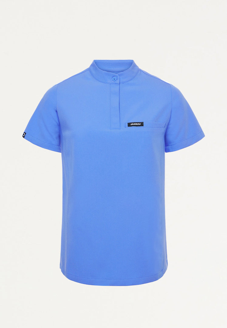 Savi Tuck-In Stand-Collar Scrub Top - Ciel Blue
