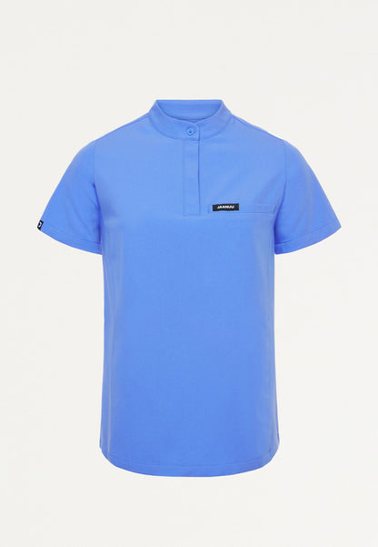 Savi Tuck-In Stand-Collar Scrub Top - Ciel Blue