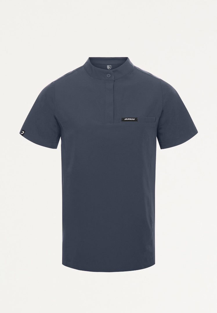 Savi Tuck-In Stand-Collar Scrub Top - Carbon Gray