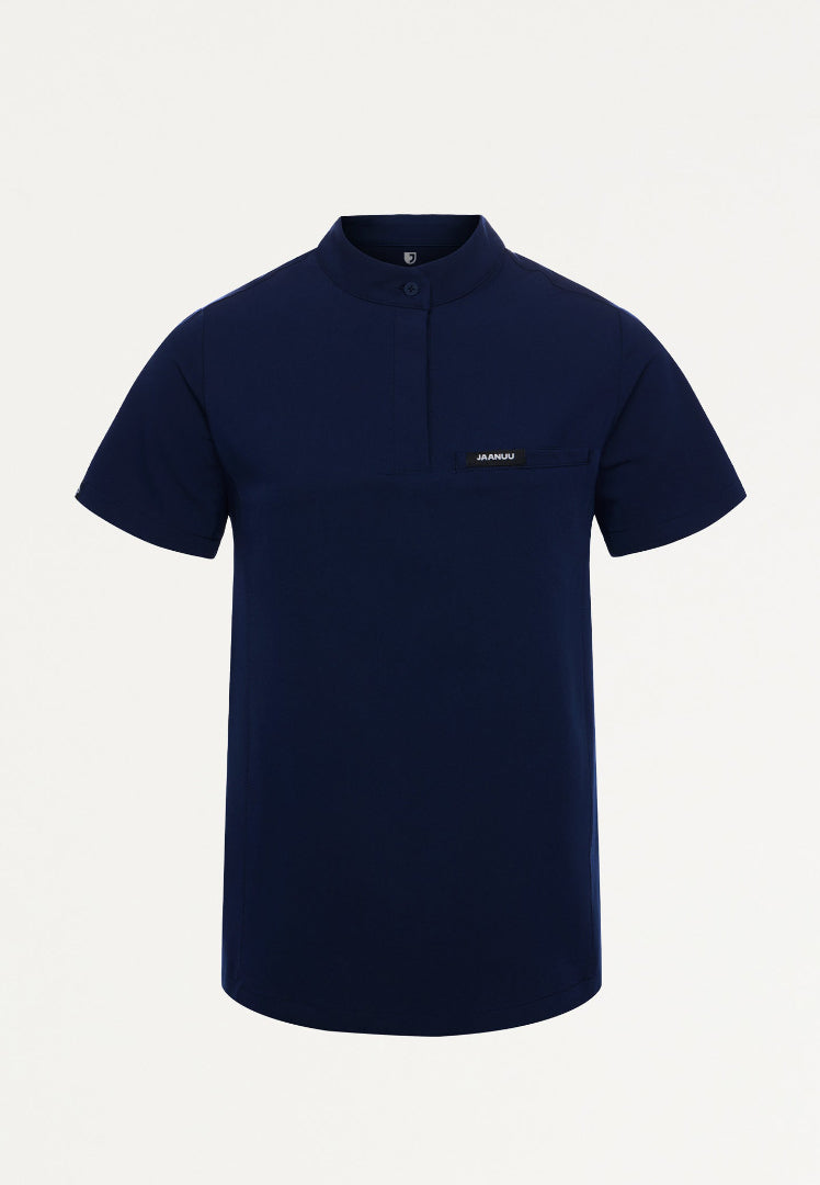 Savi Tuck-In Stand-Collar Scrub Top - Midnight Navy