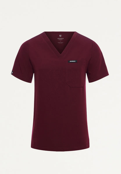 Rhena Slim Essential 1-Pocket Scrub Top - Burgundy