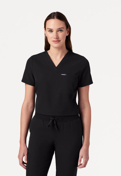 Rhena Slim Essential 1-Pocket Scrub Top - Black