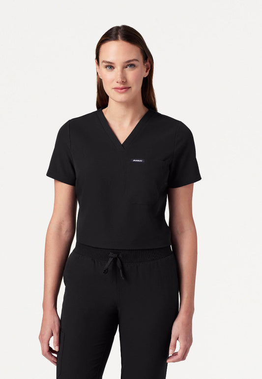 Rhena Slim Essential 1-Pocket Scrub Top - Black