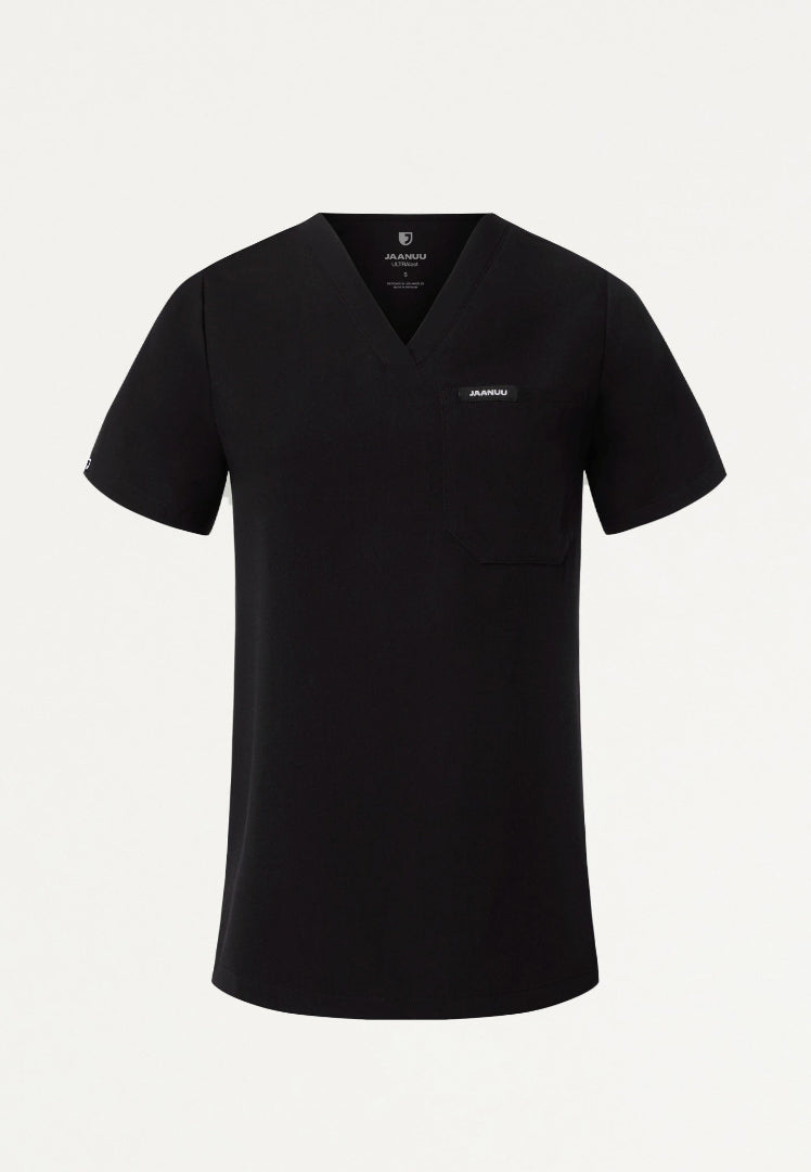 Rhena Slim Essential 1-Pocket Scrub Top - Black