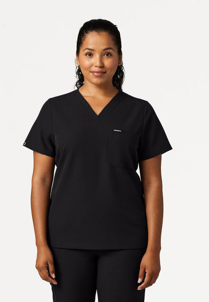 Rhena Slim Essential 1-Pocket Scrub Top - Black