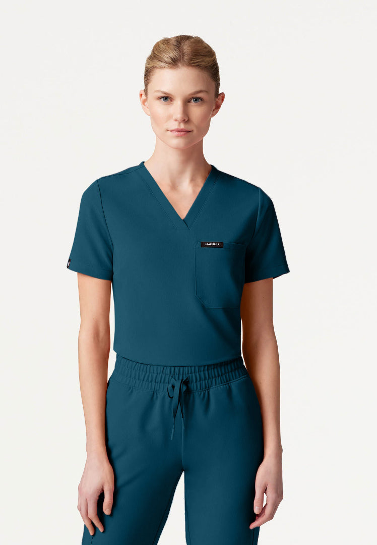 Blusa médica Rhena Slim Essential de un bolsillo - Azul Caribe