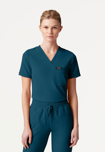 Blusa médica Rhena Slim Essential de un bolsillo - Azul Caribe