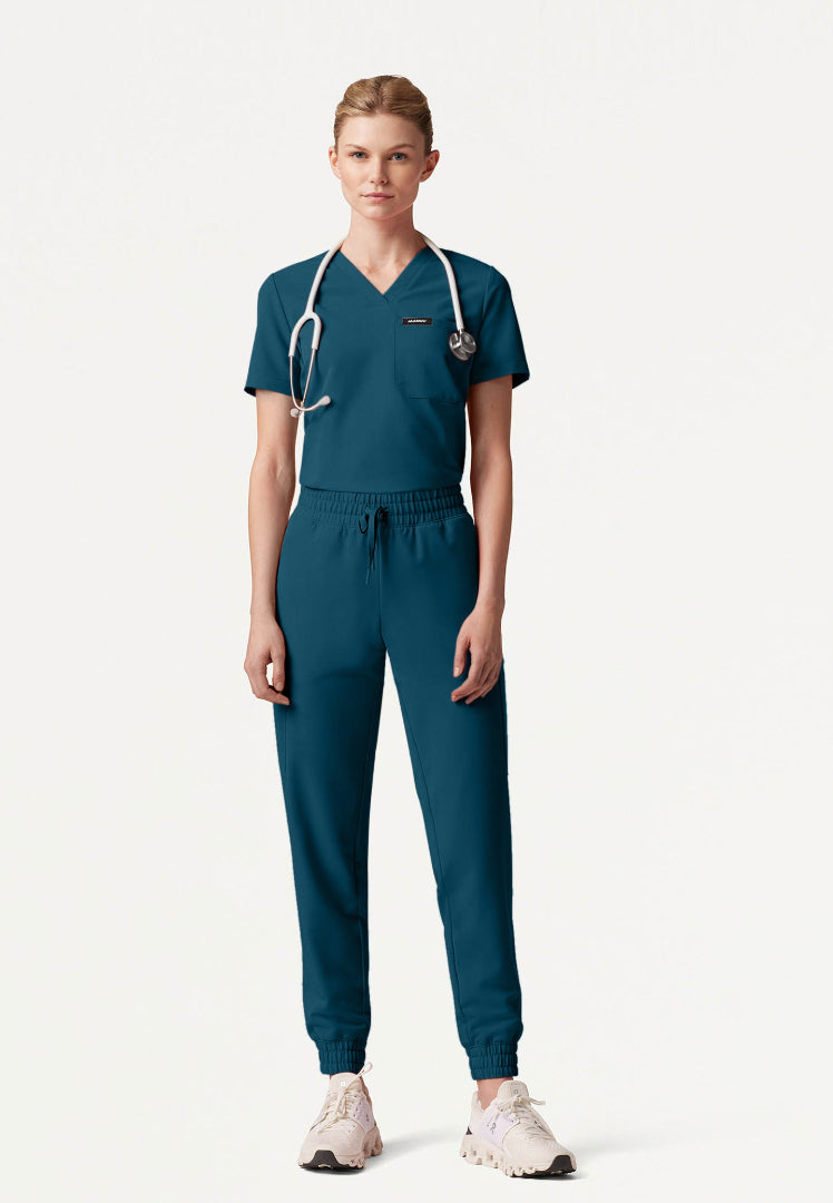 Blusa médica Rhena Slim Essential de un bolsillo - Azul Caribe