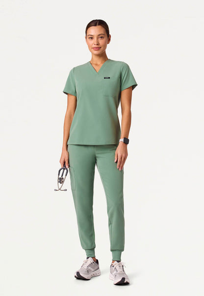 Rhena Slim Essential 1-Pocket Scrub Top - Sage