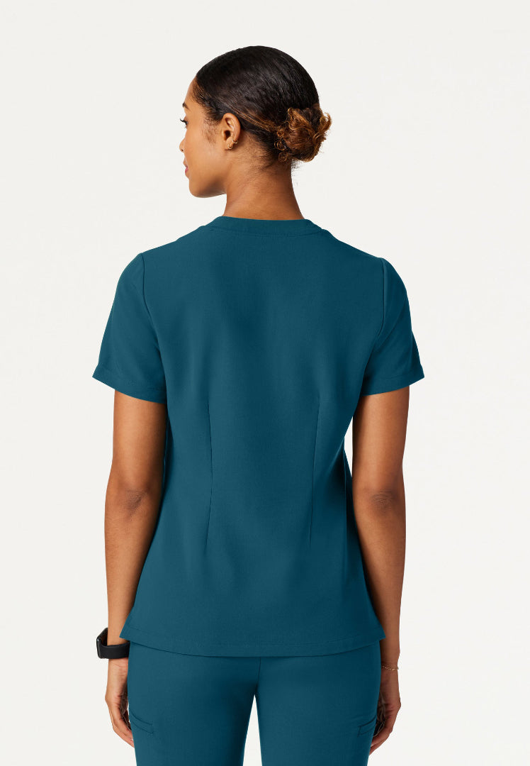 Blusa médica Helia Slim con cuello en V y muescas - Azul Caribe