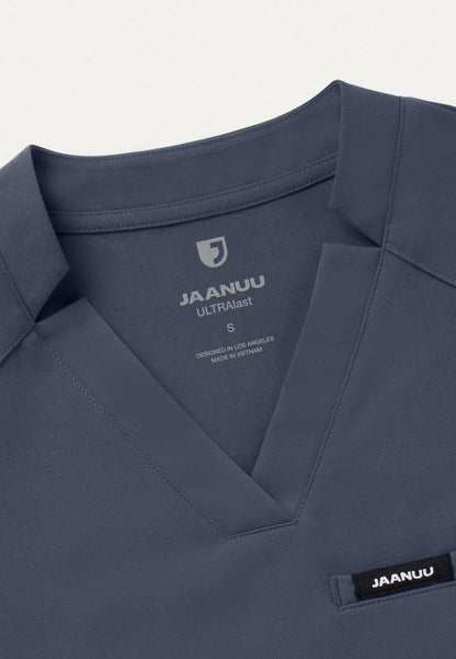 Helia Slim Notched V-Neck Scrub Top - Carbon Gray