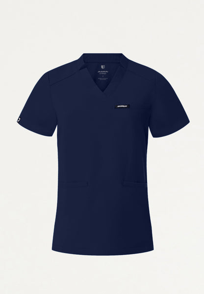 Blusa médica Helia Slim con cuello en V y muescas - Azul marino medianoche