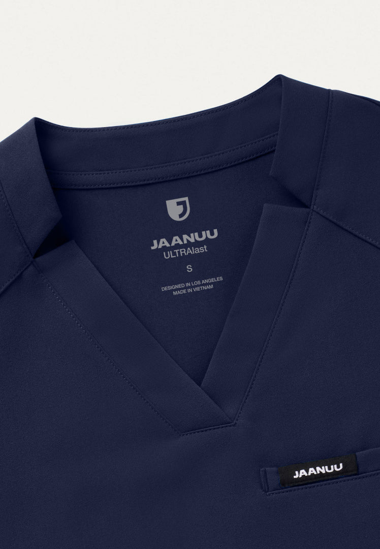 Blusa médica Helia Slim con cuello en V y muescas - Azul marino medianoche