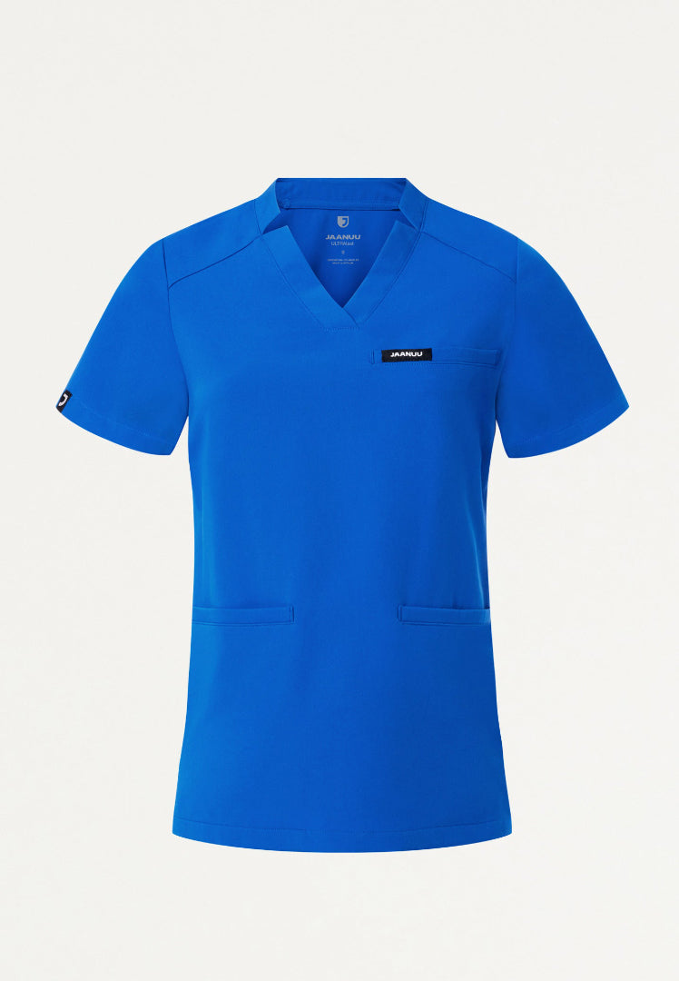 Blusa médica Helia Slim con cuello en V y muescas - Azul rey