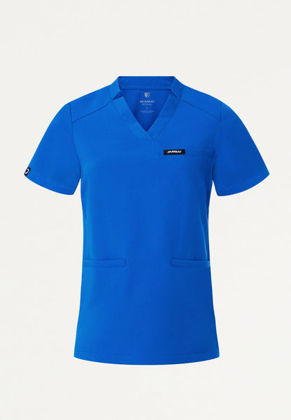 Blusa médica Helia Slim con cuello en V y muescas - Azul rey