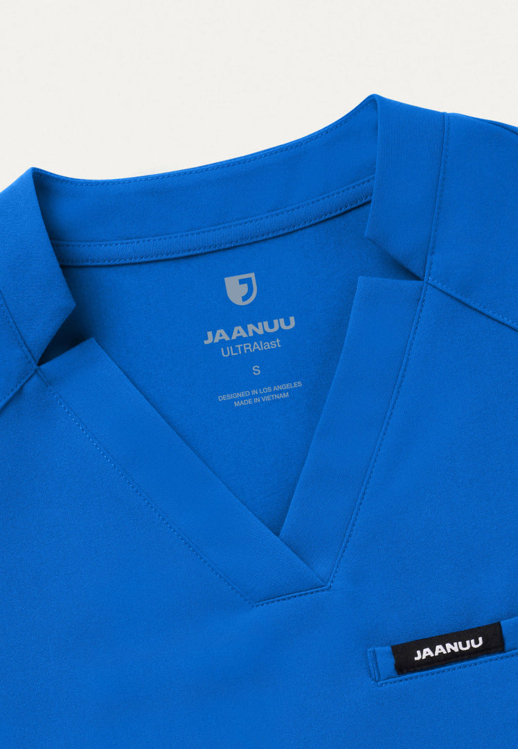 Blusa médica Helia Slim con cuello en V y muescas - Azul rey