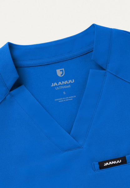 Blusa médica Helia Slim con cuello en V y muescas - Azul rey