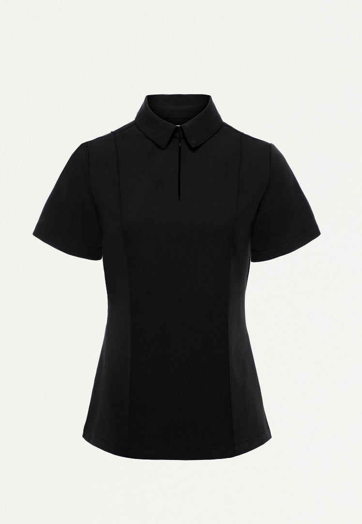 Carys Slim Modern Polo Scrub Top - Black