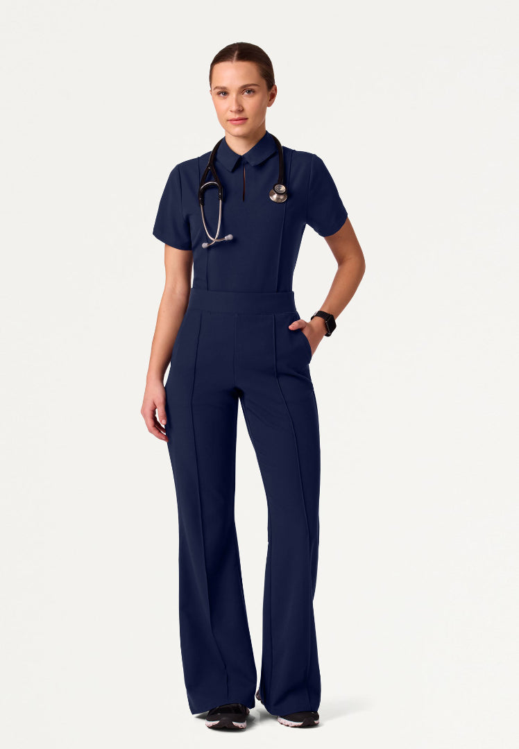 Carys Slim Modern Polo Scrub Top - Midnight Navy