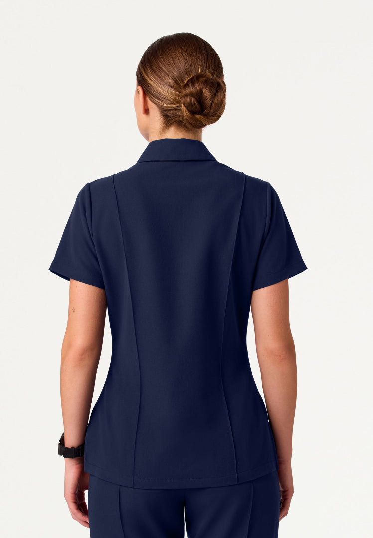 Carys Slim Modern Polo Scrub Top - Midnight Navy