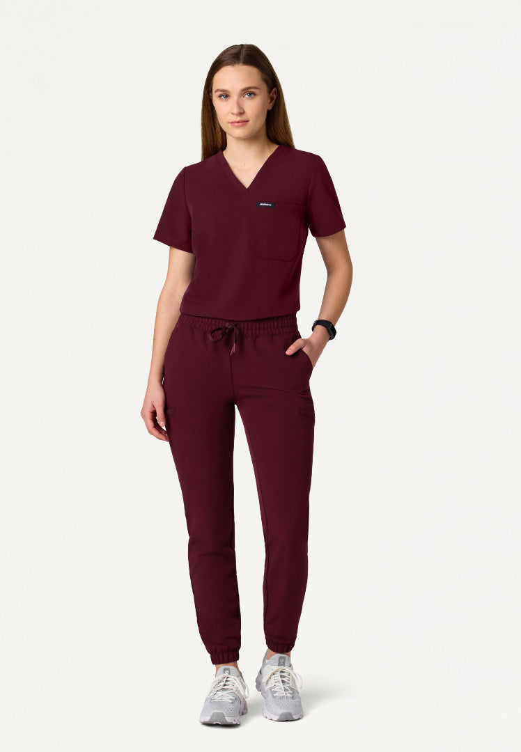Jace Skinny 7-Pocket Scrub Jogger - Burgundy