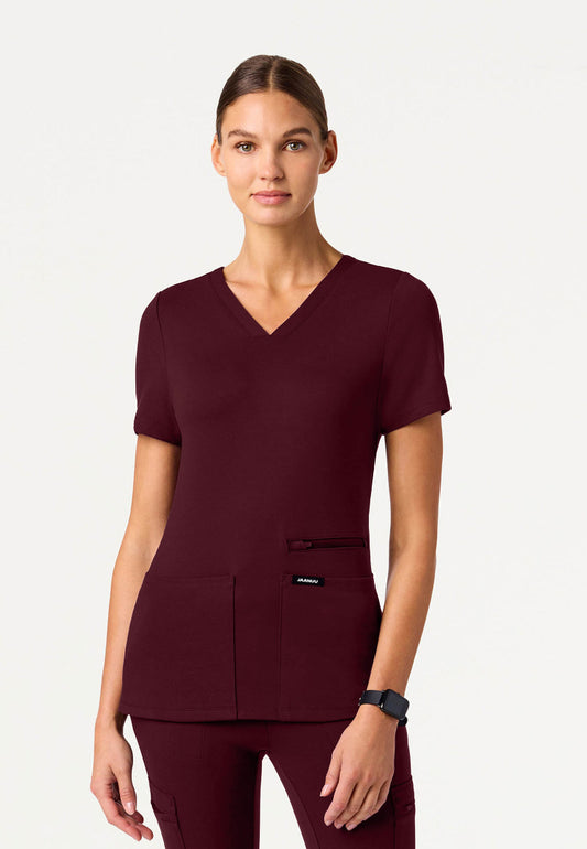Blusa médica Kass Slim UltraSOFT de 4 bolsillos - Borgoña